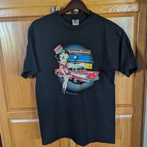 Vintage Y2K 2000 Betty Boop Betty's Diner T Shirt Hot rod car Men size M Medium